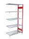 Fachbodenregal Stecksystem, Anbauregal, beidseitig nutzbar, H2300xB1300xT500 mm, 5 Fachböden, Fachlast 250 kg, RAL 3000 feuerrot / verzinkt