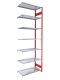Fachbodenregal Stecksystem, Anbauregal, beidseitig nutzbar, H3000xB750xT500 mm, 7 Fachböden, Fachlast 150 kg, RAL 3000 feuerrot / verzinkt