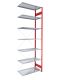 Fachbodenregal Stecksystem, Anbauregal, einseitig nutzbar, H3000xB1300xT300 mm, 7 Fachböden, Fachlast 85 kg, RAL 3000 feuerrot / verzinkt