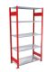 Fachbodenregal Stecksystem, Grundregal, beidseitig nutzbar, H2000xB1300xT300 mm, 5 Fachböden, Fachlast 85 kg, RAL 3000 feuerrot / verzinkt