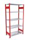 Fachbodenregal Stecksystem, Grundregal, einseitig nutzbar, H2000xB750xT300 mm, 5 Fachböden, Fachlast 150 kg, RAL 3000 feuerrot / verzinkt