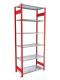 Fachbodenregal Stecksystem, Grundregal, beidseitig nutzbar, H2500xB1000xT800 mm, 6 Fachböden, Fachlast 150 kg, RAL 3000 feuerrot / verzinkt