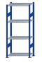 Fachbodenregal Stecksystem, Grundregal, beidseitig nutzbar, H1800xB750xT400, 4 Fachböden, Fachlast 150kg, RAL 5010 enzianblau / verzinkt