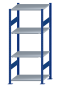 Fachbodenregal Stecksystem, Grundregal, beidseitig nutzbar, H1800xB750xT600, 4 Fachböden, Fachlast 150kg, RAL 5010 enzianblau / verzinkt