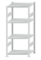 Fachbodenregal Stecksystem, Grundregal, beidseitig nutzbar, H1800xB750xT600, 4 Fachböden, Fachlast 250kg, RAL 7035 lichtgrau