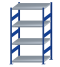 Fachbodenregal Stecksystem, Grundregal, beidseitig nutzbar, H1800xB1000xT800, 4 Fachböden, Fachlast 330kg, RAL 5010 enzianblau / verzinkt