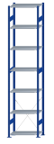 Fachbodenregal Stecksystem, Grundregal, einseitig nutzbar, H3500xB750xT400, 7 Fachböden, Fachlast 150kg, RAL 5010 enzianblau / verzinkt