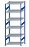 Fachbodenregal Stecksystem, Grundregal, einseitig nutzbar, H2750xB1000xT800, 6 Fachböden, Fachlast 150kg, RAL 5010 enzianblau / verzinkt