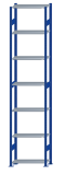 Fachbodenregal Stecksystem, Grundregal, beidseitig nutzbar, H3500xB750xT300, 7 Fachböden, Fachlast 150kg, RAL 5010 enzianblau / verzinkt