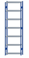 Fachbodenregal Stecksystem, Grundregal, beidseitig nutzbar, H3500xB1000xT300, 7 Fachböden, Fachlast 250kg, RAL 5010 enzianblau / verzinkt