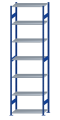 Fachbodenregal Stecksystem, Grundregal, beidseitig nutzbar, H3500xB1000xT500, 7 Fachböden, Fachlast 150kg, RAL 5010 enzianblau / verzinkt