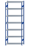 Fachbodenregal Stecksystem, Grundregal, beidseitig nutzbar, H3500xB1300xT500, 7 Fachböden, Fachlast 150kg, RAL 5010 enzianblau / verzinkt