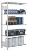 Fachbodenregal Stecksystem, Anbauregal, beidseitig nutzbar, H2000xB1000xT300, 5 Fachböden, Fachlast 150kg, RAL 7035 lichtgrau