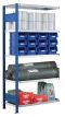 Fachbodenregal Stecksystem, Anbauregal, beidseitig nutzbar, H2000xB750xT600, 5 Fachböden, Fachlast 250kg, RAL 5010 enzianblau / verzinkt