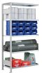 Fachbodenregal Stecksystem, Anbauregal, beidseitig nutzbar, H3500xB750xT600, 7 Fachböden, Fachlast 250kg, RAL 7035 lichtgrau