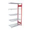 Fachbodenregal Stecksystem, Anbauregal, beidseitig nutzbar, H2000xB750xT300 mm, 5 Fachböden, Fachlast 150 kg, RAL 3000 feuerrot / verzinkt