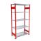 Fachbodenregal Stecksystem, Grundregal, beidseitig nutzbar, H2000xB1000xT500 mm, 5 Fachböden, Fachlast 150 kg, RAL 3000 feuerrot / verzinkt