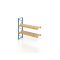 Palettenregal, Anbauregal mit Spanplatten, 3 Lagerebenen, H2500xB1825xT1100 mm, Fachlast 3800 kg, 6 Palettenplätze, Rahmen blau, Traverse orange