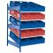 Schrägbodenregal, Anbauregal, beidseitig nutzbar, H2000xB1300xT1200 mm, RAL 5010 enzianblau/ Ral 7035 lichtgrau/ verzinkt