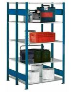 Doppelregal Stecksystem, Grundregal, mit Kreuzstrebe, H2500xB1000xT2x300, Fachlast 150kg, RAL 5010 enzianblau / verzinkt