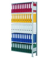 Büroregal Stecksystem, Anbauregal, einseitig nutzbar ohne Anschlagleiste, H1800xB750xT300 mm, Fachlast 85 kg, RAL 7035 lichtgrau