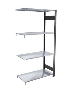 Fachbodenregal Stecksystem, Anbauregal, beidseitig nutzbar, H1800xB1000xT300 mm, 4 Fachböden, Fachlast 150 kg, schwarz / verzinkt