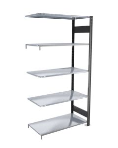 Fachbodenregal Stecksystem, Anbauregal, beidseitig nutzbar, H2000xB1300xT500 mm, 5 Fachböden, Fachlast 150 kg, schwarz / verzinkt