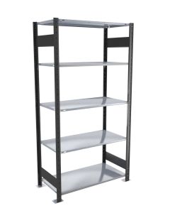 Fachbodenregal Stecksystem, Grundregal, beidseitig nutzbar, H2000xB1000xT400 mm, 5 Fachböden, Fachlast 150 kg, schwarz / verzinkt