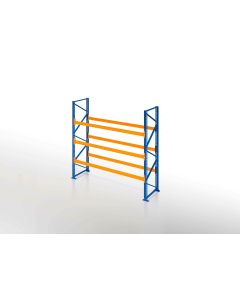 Schwerlastregal, Palettenregal, 3000 kg Fachlast, H3000xB1825xT1100 mm, 4 Lagerebenen ohne Böden, capriblau - RAL 5019 / hellorange - RAL 2008