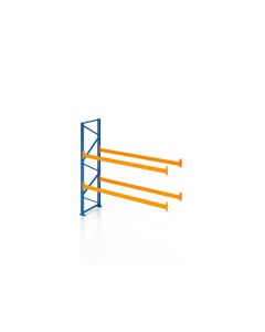 Palettenregal, Anbauregal, 3 Lagerebenen, H5500xB2700xT1100 mm, Fachlast 3000 kg, 9 Palettenplätze, Rahmen blau, Traverse orange