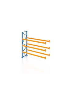 Palettenregal, Anbauregal, 4 Lagerebenen, H4000xB1825xT1100 mm, Fachlast 3800 kg, 8 Palettenplätze, Rahmen blau, Traverse orange