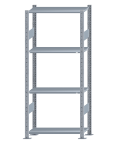 Fachbodenregal Stecksystem, Grundregal, beidseitig nutzbar, H1800xB750xT300, 4 Fachböden, Fachlast 150kg, sendzimirverzinkt