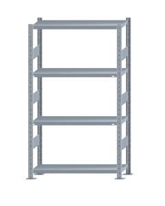 Fachbodenregal Stecksystem, Grundregal, beidseitig nutzbar, H1800xB1000xT300, 4 Fachböden, Fachlast 330kg, sendzimirverzinkt