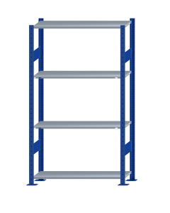 Fachbodenregal Stecksystem, Grundregal, beidseitig nutzbar, H1800xB1000xT300, 4 Fachböden, Fachlast 150kg, RAL 5010 enzianblau / verzinkt