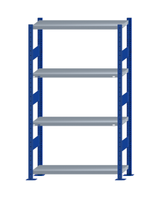 Fachbodenregal Stecksystem, Grundregal, beidseitig nutzbar, H1800xB1000xT300, 4 Fachböden, Fachlast 330kg, RAL 5010 enzianblau / verzinkt