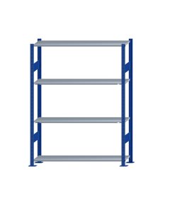 Fachbodenregal Stecksystem, Grundregal, beidseitig nutzbar, H1800xB1300xT300, 4 Fachböden, Fachlast 150kg, RAL 5010 enzianblau / verzinkt