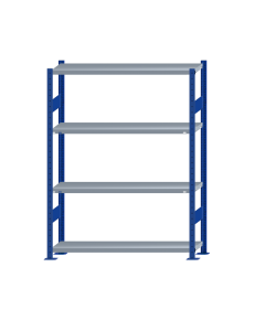Fachbodenregal Stecksystem, Grundregal, beidseitig nutzbar, H1800xB1300xT300, 4 Fachböden, Fachlast 250kg, RAL 5010 enzianblau / verzinkt