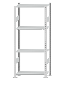 Fachbodenregal Stecksystem, Grundregal, beidseitig nutzbar, H1800xB750xT300, 4 Fachböden, Fachlast 150kg, RAL 7035 lichtgrau