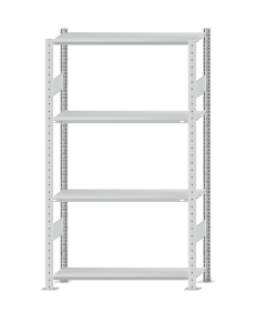 Fachbodenregal Stecksystem, Grundregal, beidseitig nutzbar, H1800xB1000xT300, 4 Fachböden, Fachlast 150kg, RAL 7035 lichtgrau