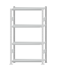 Fachbodenregal Stecksystem, Grundregal, beidseitig nutzbar, H1800xB1000xT300, 4 Fachböden, Fachlast 250kg, RAL 7035 lichtgrau
