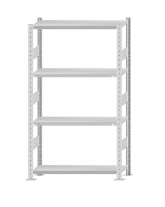 Fachbodenregal Stecksystem, Grundregal, beidseitig nutzbar, H1800xB1000xT300, 4 Fachböden, Fachlast 330kg, RAL 7035 lichtgrau