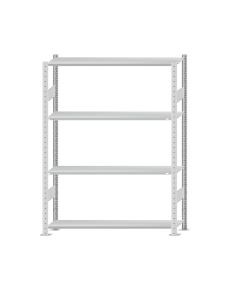 Fachbodenregal Stecksystem, Grundregal, beidseitig nutzbar, H1800xB1300xT300, 4 Fachböden, Fachlast 150kg, RAL 7035 lichtgrau