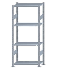 Fachbodenregal Stecksystem, Grundregal, beidseitig nutzbar, H1800xB750xT400, 4 Fachböden, Fachlast 150kg, sendzimirverzinkt