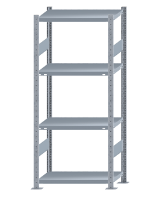Fachbodenregal Stecksystem, Grundregal, beidseitig nutzbar, H1800xB750xT400, 4 Fachböden, Fachlast 250kg, sendzimirverzinkt