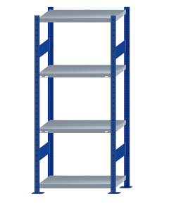 Fachbodenregal Stecksystem, Grundregal, beidseitig nutzbar, H1800xB750xT400, 4 Fachböden, Fachlast 250kg, RAL 5010 enzianblau / verzinkt