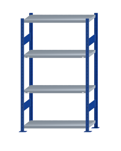 Fachbodenregal Stecksystem, Grundregal, beidseitig nutzbar, H1800xB1000xT400, 4 Fachböden, Fachlast 250kg, RAL 5010 enzianblau / verzinkt
