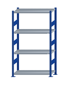 Fachbodenregal Stecksystem, Grundregal, beidseitig nutzbar, H1800xB1000xT400, 4 Fachböden, Fachlast 330kg, RAL 5010 enzianblau / verzinkt