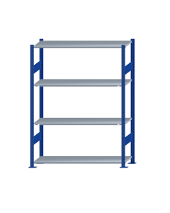 Fachbodenregal Stecksystem, Grundregal, beidseitig nutzbar, H1800xB1300xT400, 4 Fachböden, Fachlast 150kg, RAL 5010 enzianblau / verzinkt