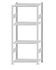 Fachbodenregal Stecksystem, Grundregal, beidseitig nutzbar, H1800xB750xT400, 4 Fachböden, Fachlast 150kg, RAL 7035 lichtgrau