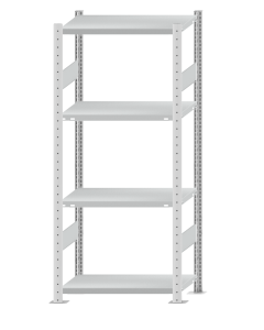 Fachbodenregal Stecksystem, Grundregal, beidseitig nutzbar, H1800xB750xT400, 4 Fachböden, Fachlast 250kg, RAL 7035 lichtgrau